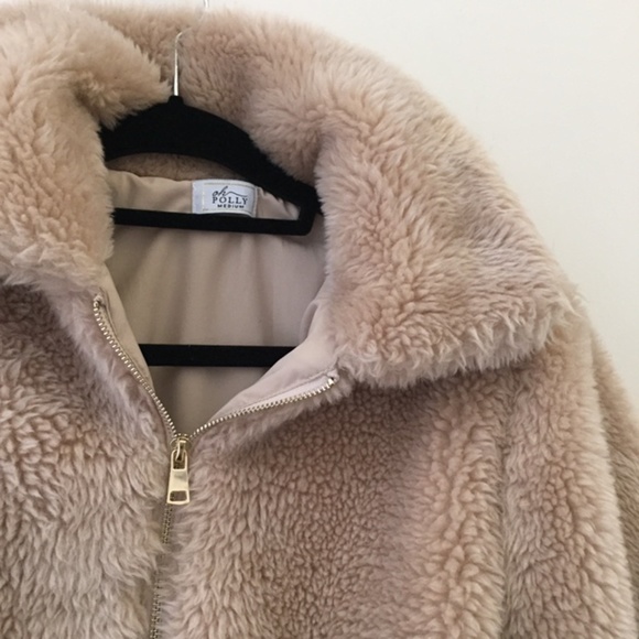 Crop Teddy Jacket  - Tan - Picture 3 of 4